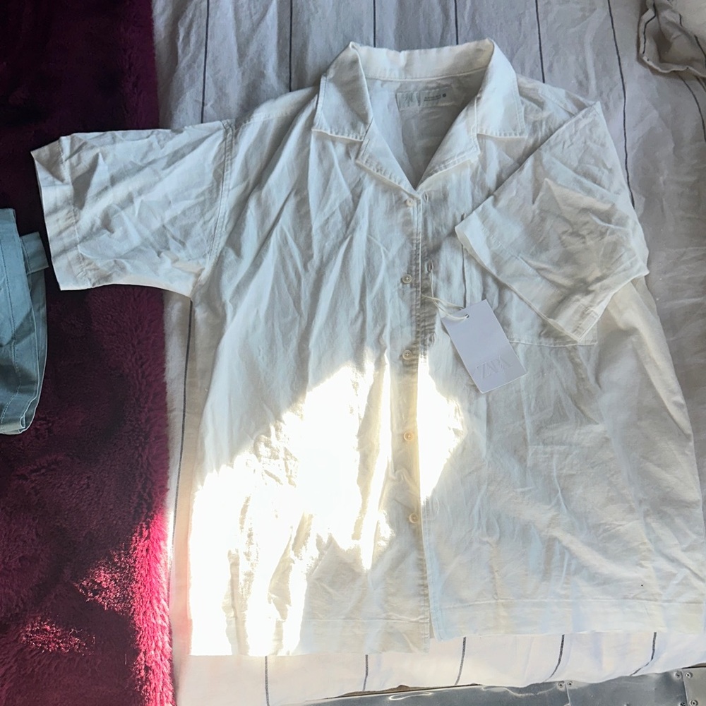 Zara White Casual Button Down Shirt